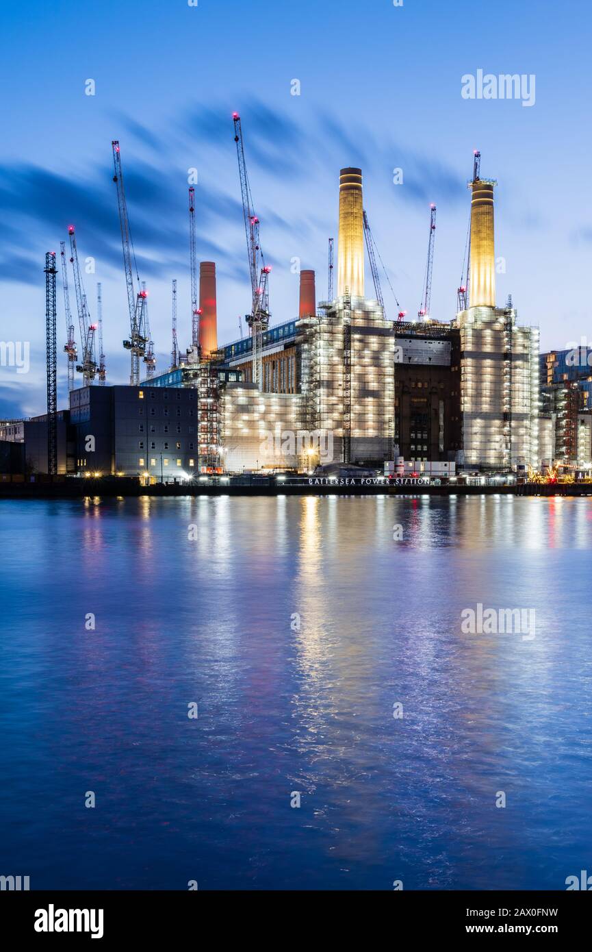 Battersea Power Station at night Stock Photo