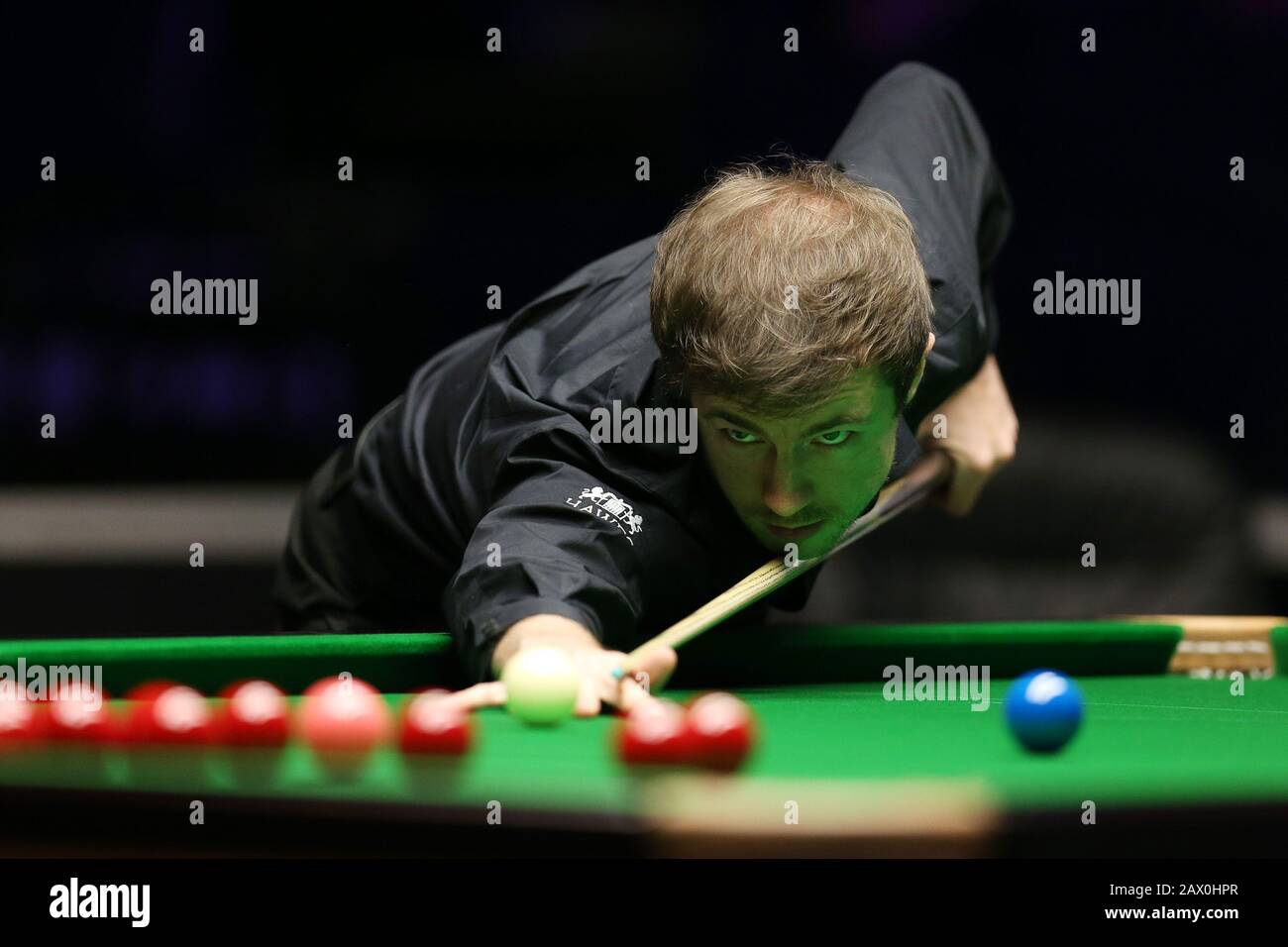 Cardiff, UK. 10th Feb, 2020. Jack Lisowski of England during his 1st round  match against Li Hang of China. ManBet X Welsh Open snooker 2020, day 1 at  the Motorpoint Arena in