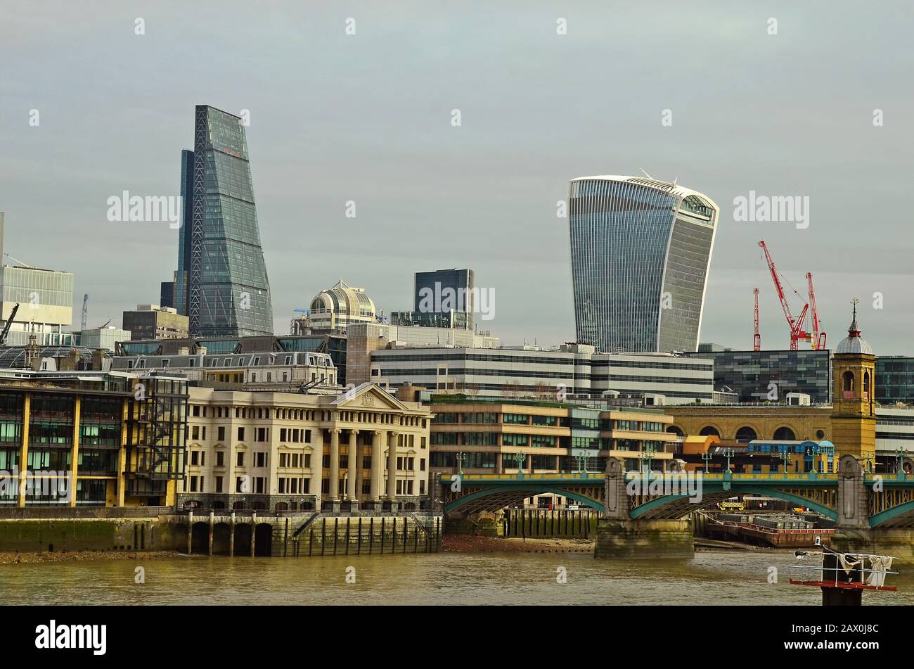 Great Britain, London, Southwork bridge over river Thames and different buildings, Leadenhall Building aka cheese grater and Sky Garden building aka W Stock Photo