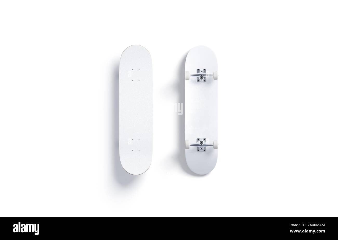 Blank white wood skateboard mockup, front and back side Stock Photo - Alamy