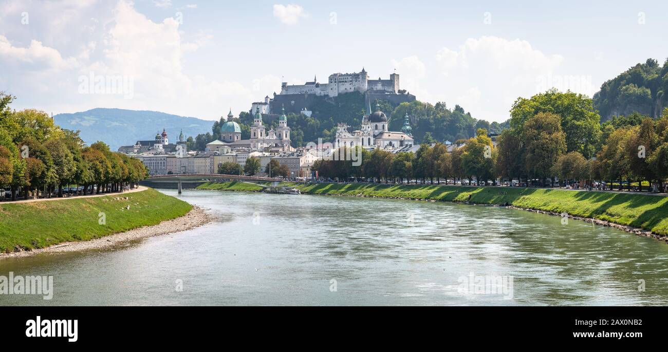 Classic panoramic view of historic city of Salzburg with famous