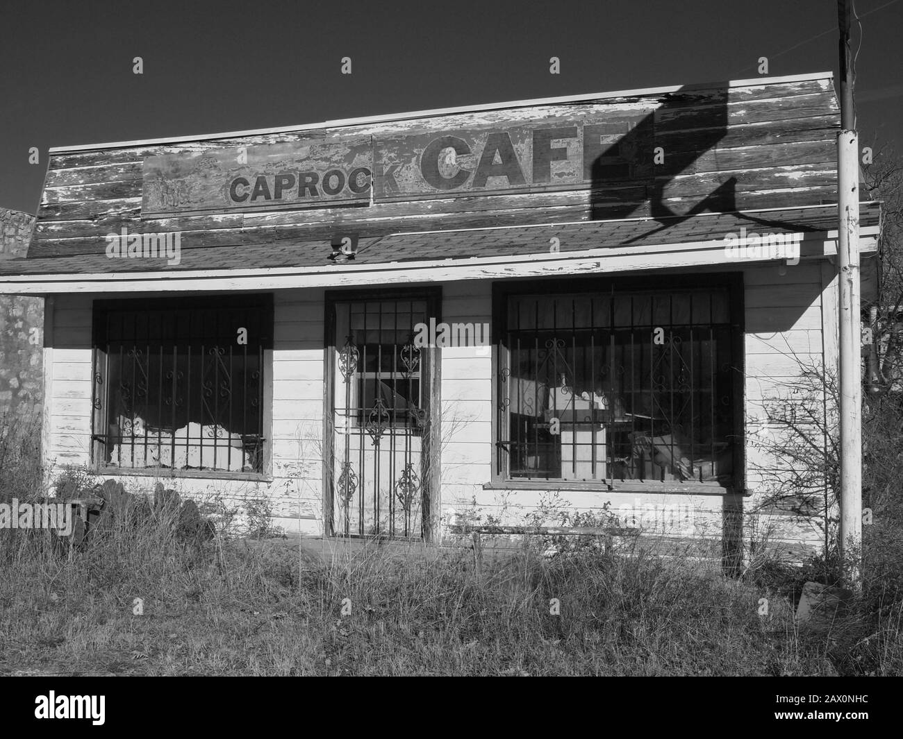 Small West Texas towns along US highway 180/62. Time seems to have bypassed this little places leaving them in suspended in the past. Stock Photo