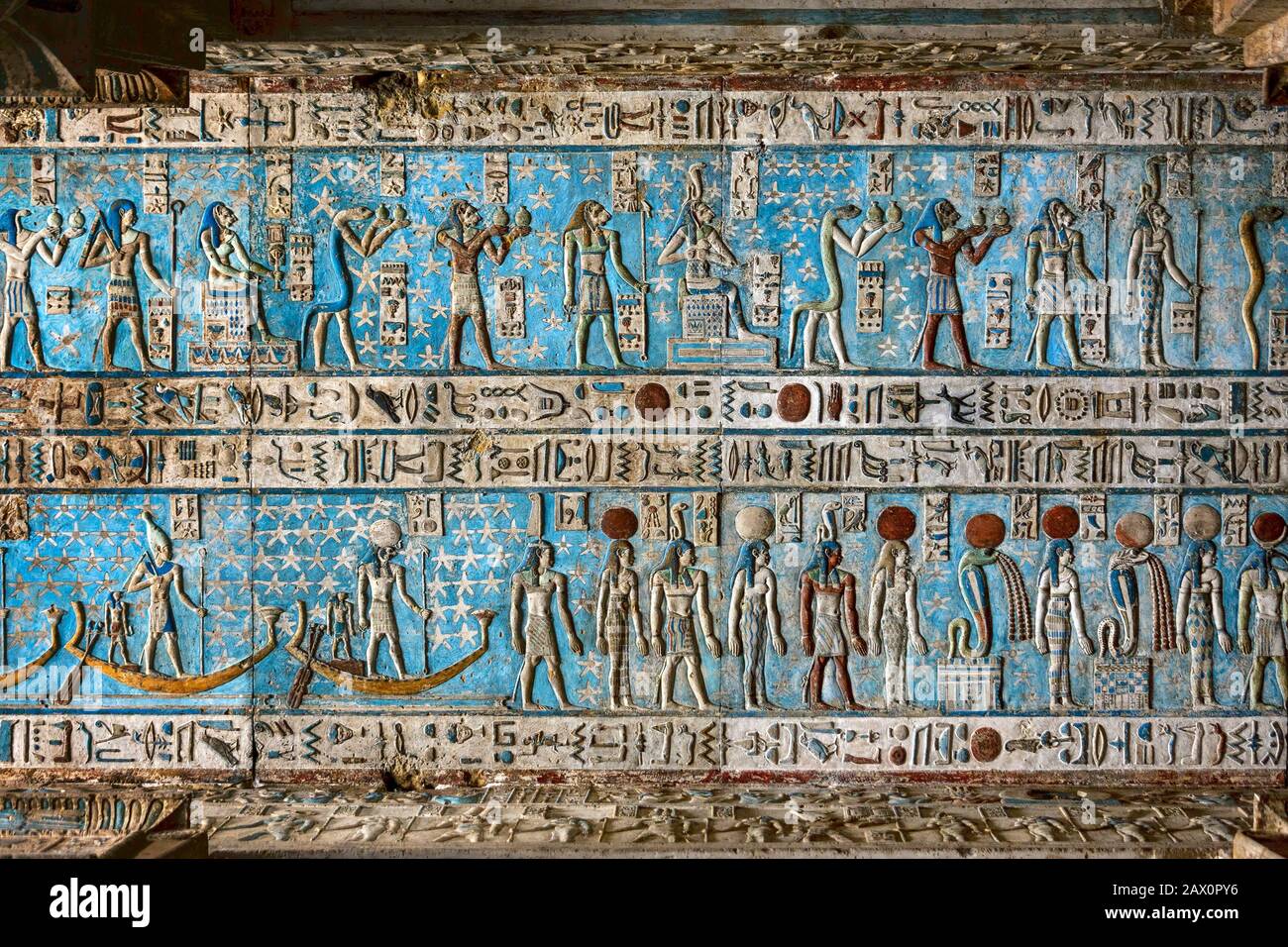 Hieroglyphic egypt carvings on ceiling Stock Photo