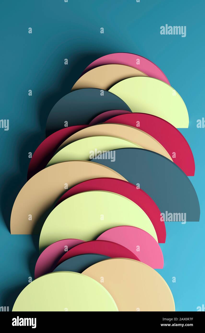 Abstract colorful installation, vertical flat lay background, 3d