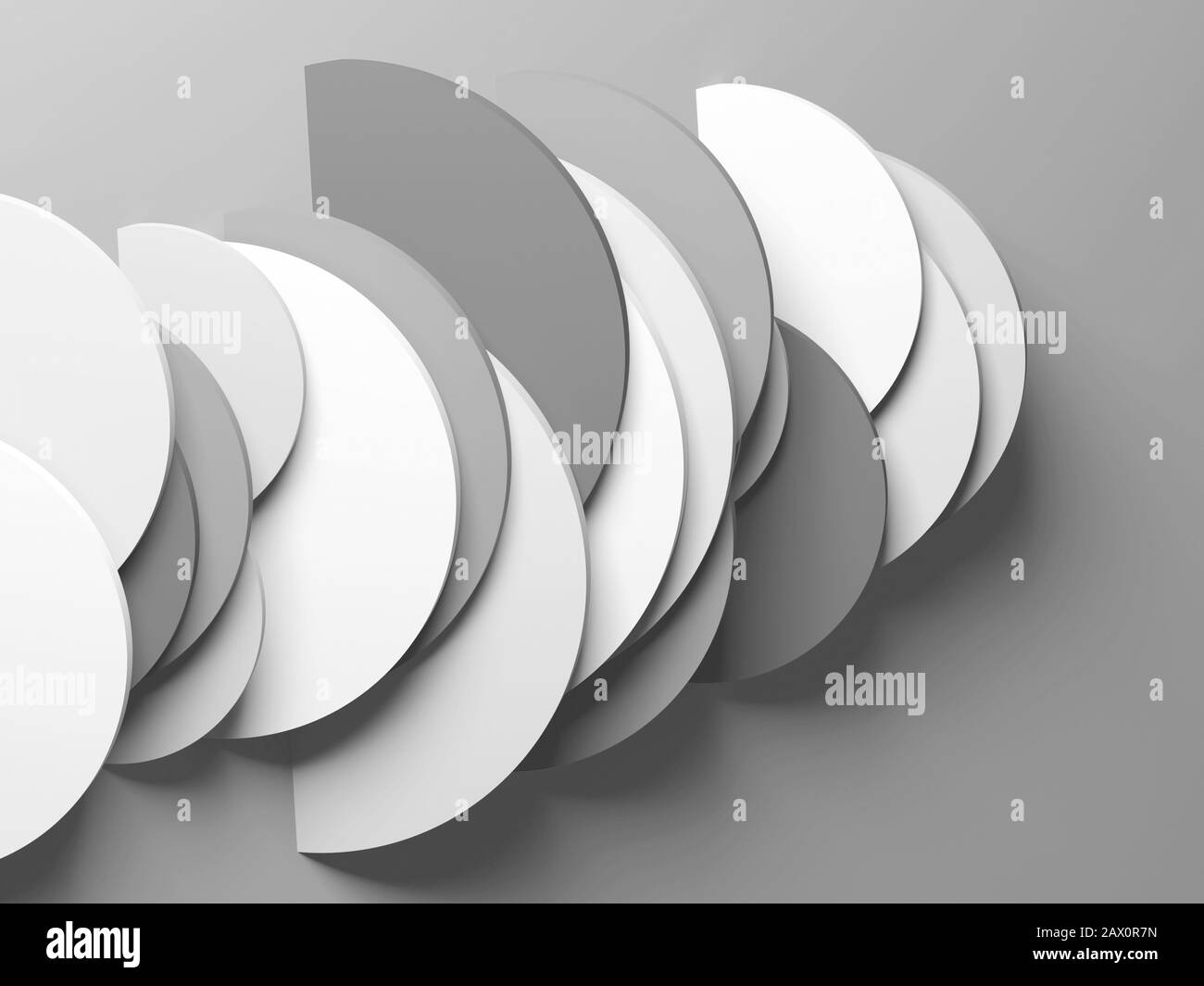Abstract monochrome installation with geometric round slices, 3d ...