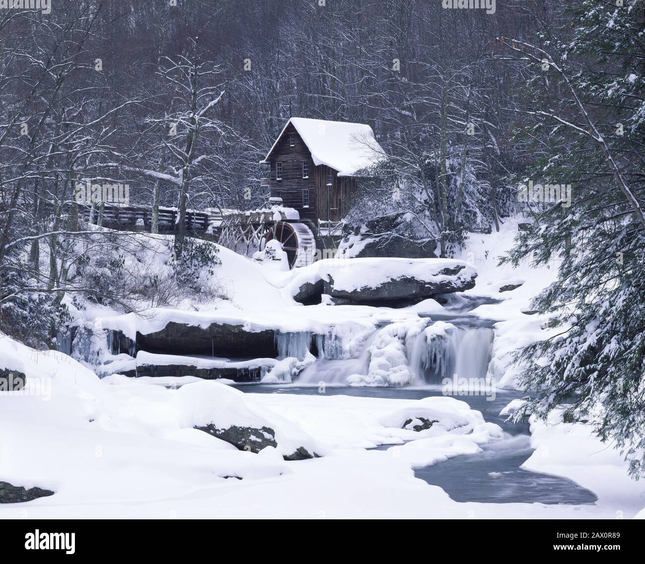 Glade Creek Gristmill in winter.  Babcock State Park, West Virigina. Stock Photo