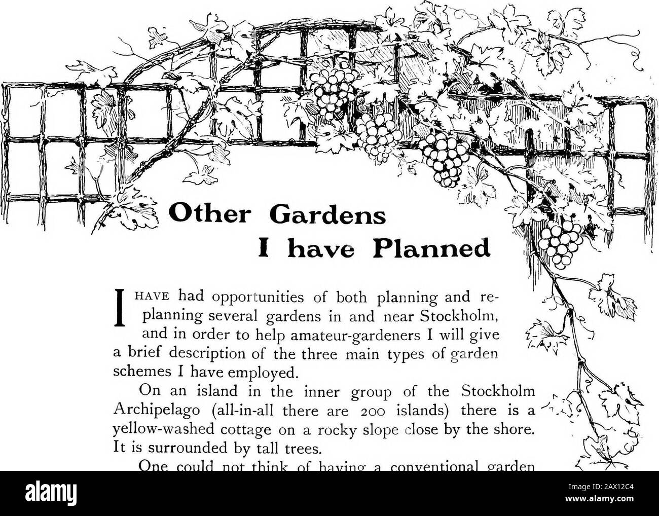 The garden that we made . Digitized br Mil Digitized by IVIicrosoft®. The Flower Borders inthe Garden of MixedFlowers. 1HAVE had opportunities of both planning and re-planning several gardens in and near Stockholm,and in order to help amateur-gardeners I will givea brief description of the three main types of gardenschemes I have employed. On an island in the inner group of the StockholmArchipelago (all-in-all there are 200 islands) there is ayellow-washed cottage on a rocky slope close by the shore.It is surrounded by tall trees. One could not think of having a conventional gardenhere, where Stock Photo