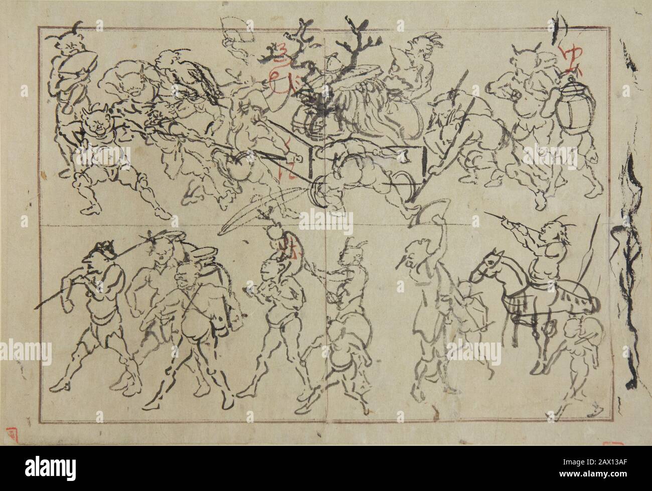 Preliminary Drawings of Demons, late 19th century. Stock Photo