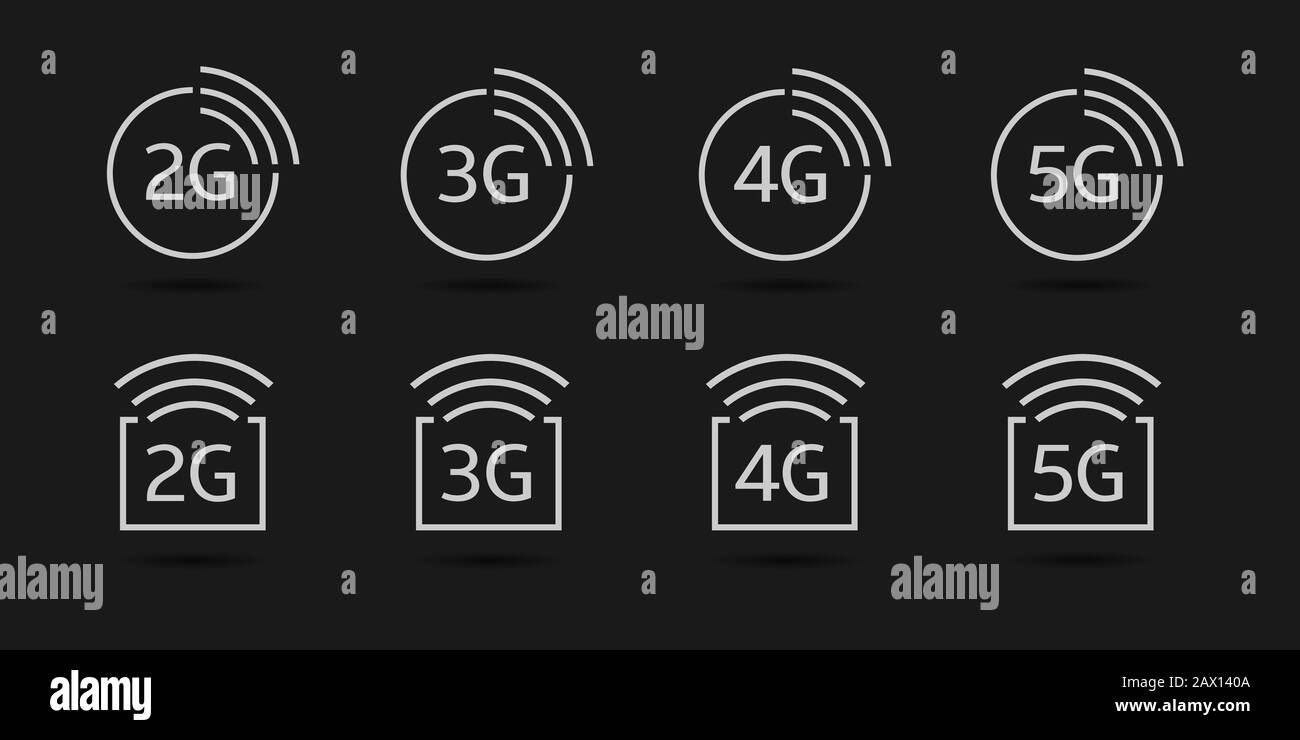 2G 3G 4G 5G internet vector icons. Wireless signal technology Stock Vector