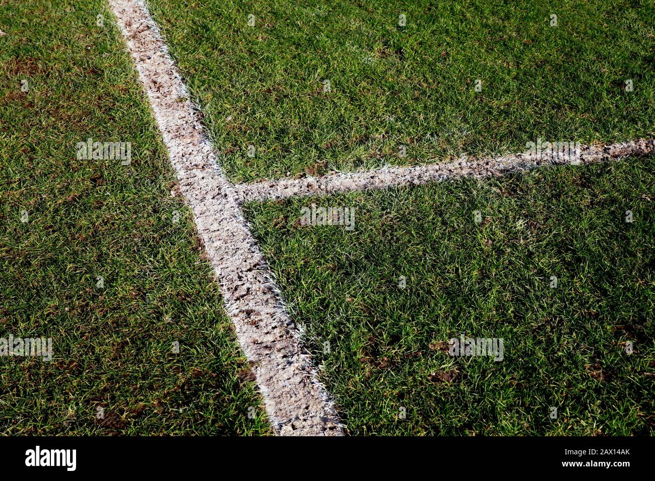 Football field with white lines Stock Photo