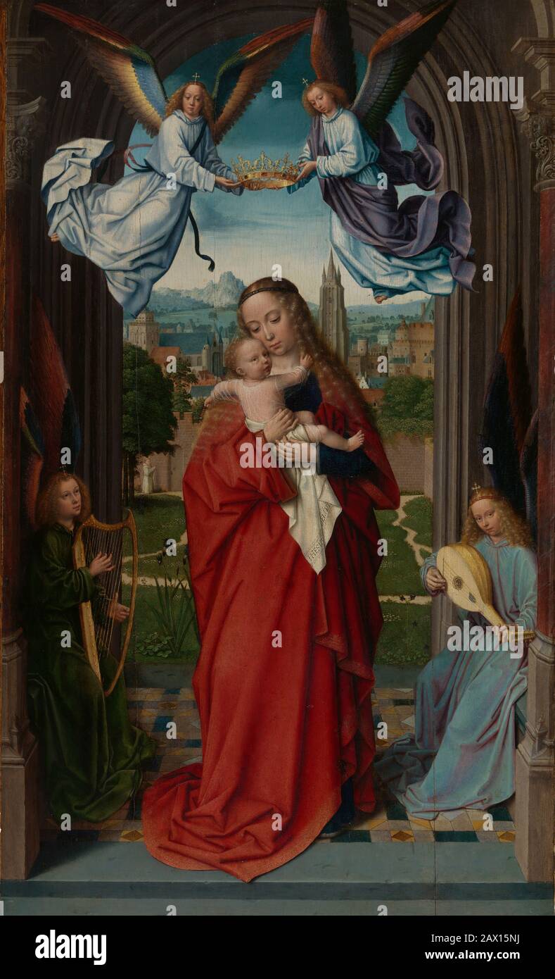 Virgin and Child with Four Angels, ca. 1510-15. Stock Photo