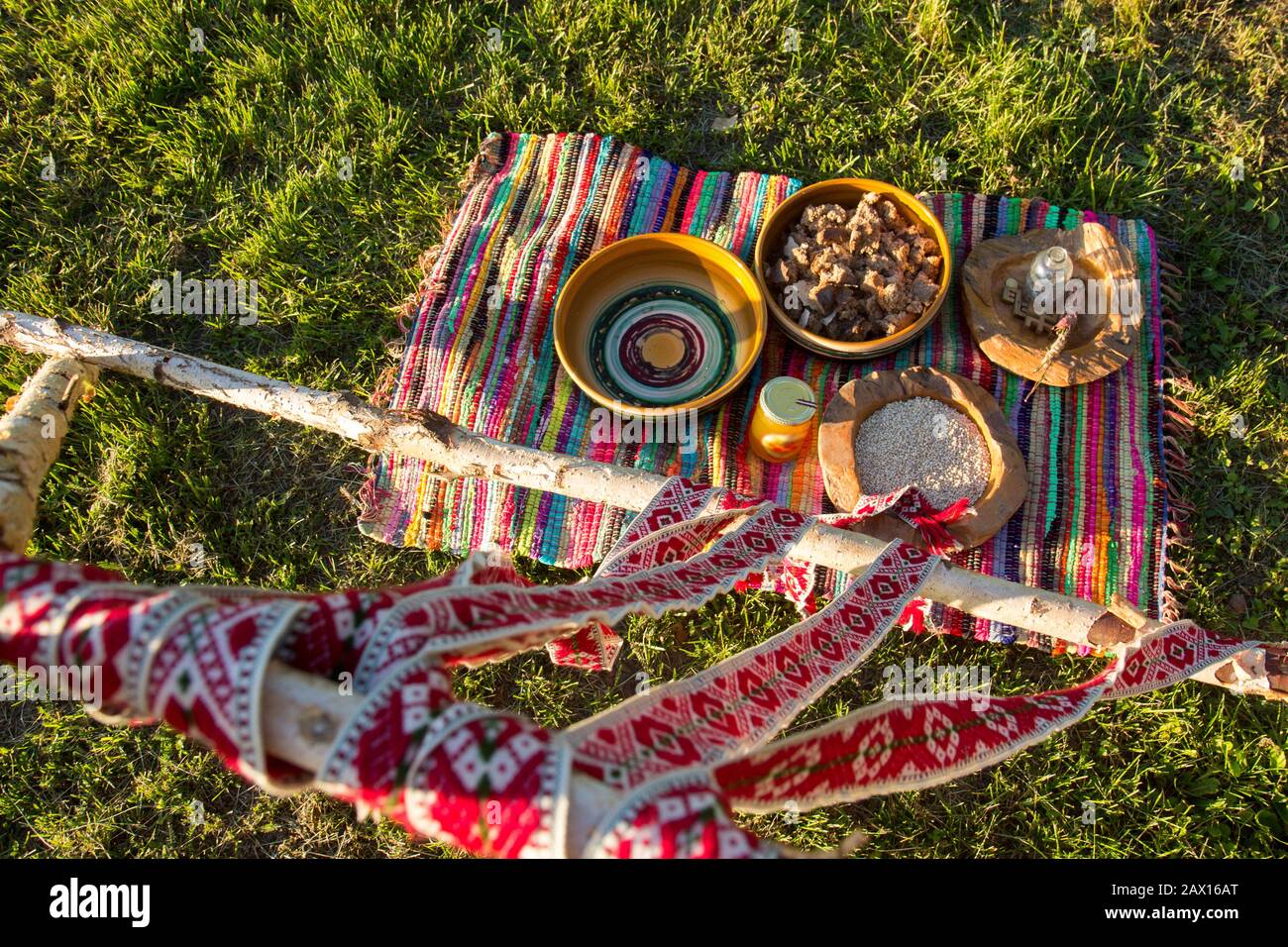 Preparation of traditional latvian ritual of celebrating summer solstice. Stock Photo