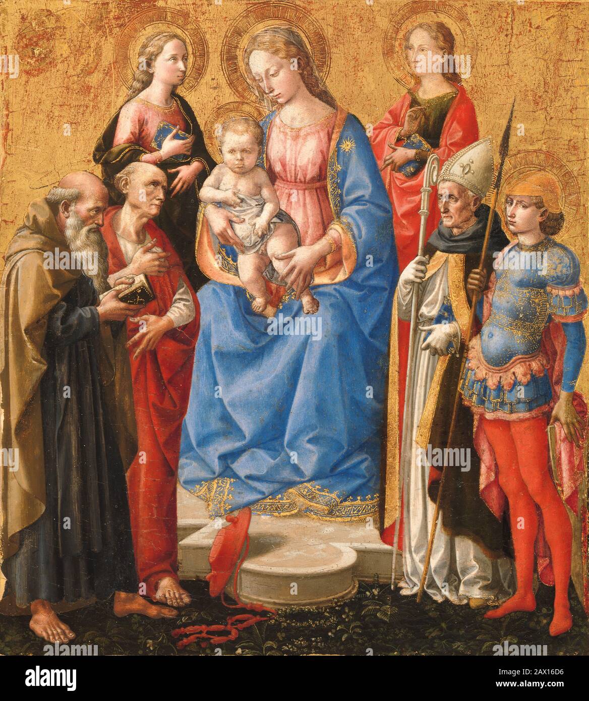 Madonna and Child with Six Saints, late 1440s. Stock Photo
