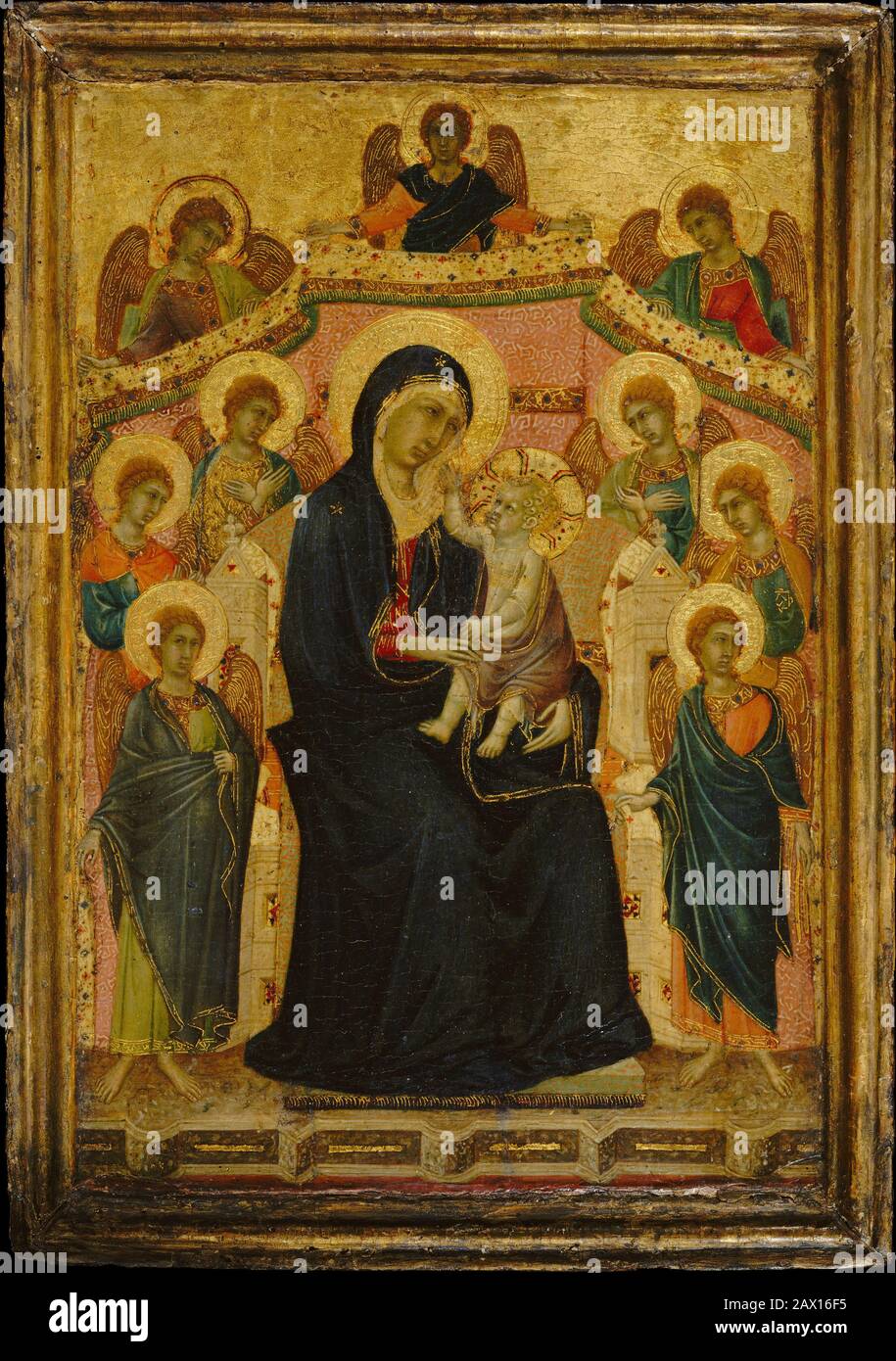 Madonna and Child with Nine Angels, ca. 1315. Stock Photo