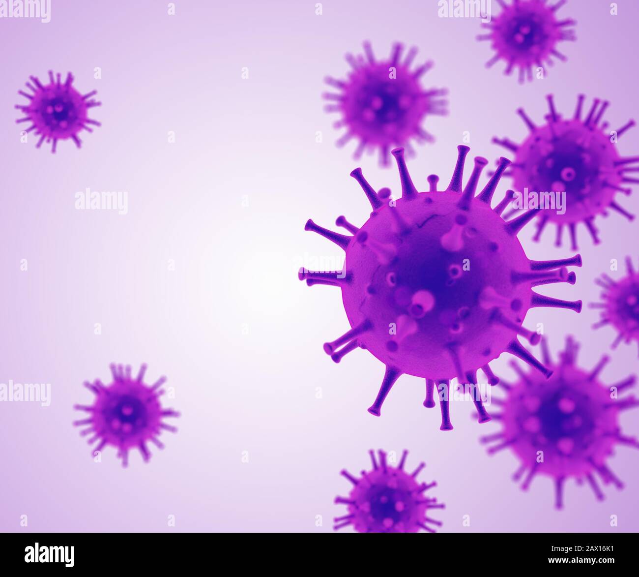 Illustration corona virus. Viral infection causing chronic disease. H1N1, Hepatitis viruses, Flu, aids. 3d rendering Virus. Stock Photo