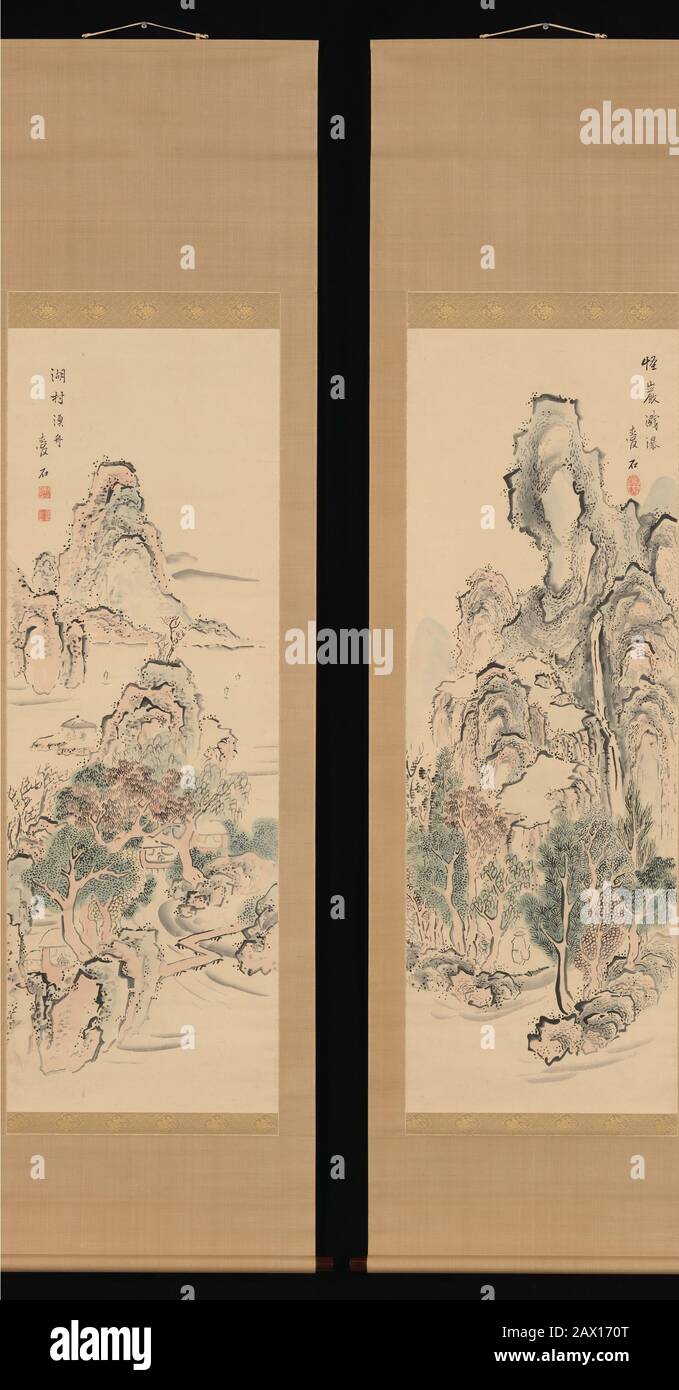 Japanese mountain painting hi-res stock photography and