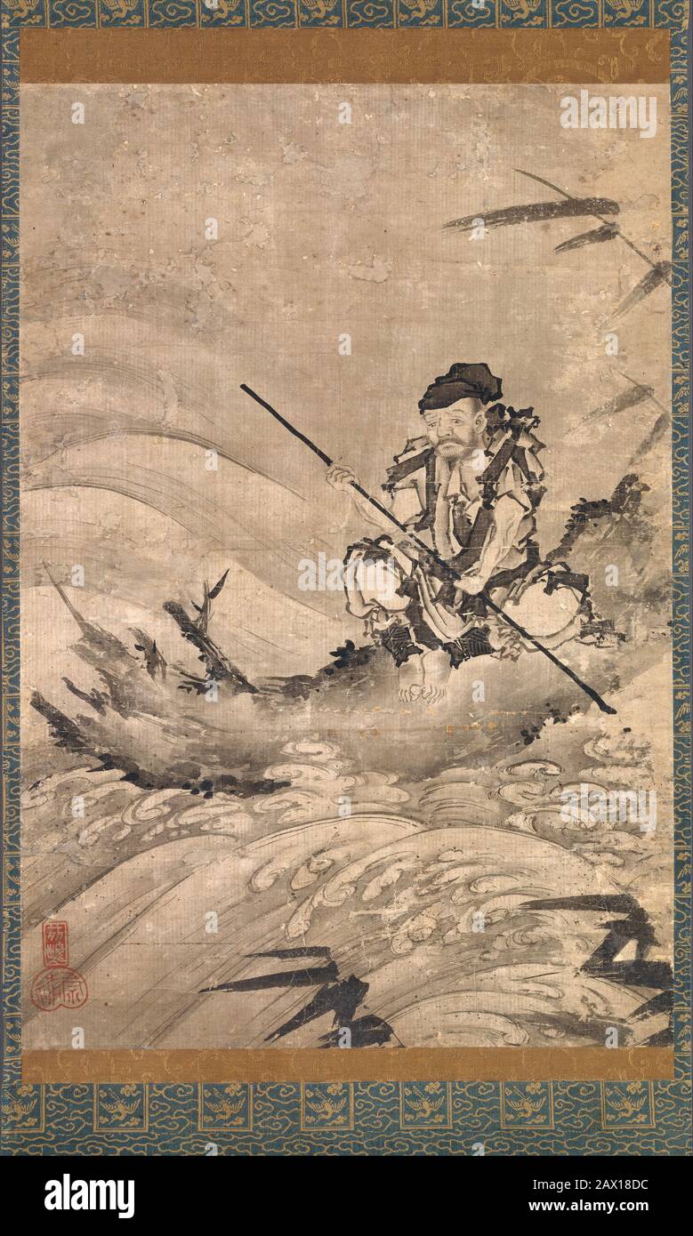 The Chinese Explorer Zhang Qian on a Raft, mid-16th century. Zhang Qian,  legendary explorer of 2nd century BC. Muromachi period (1392-1573) Stock Photo