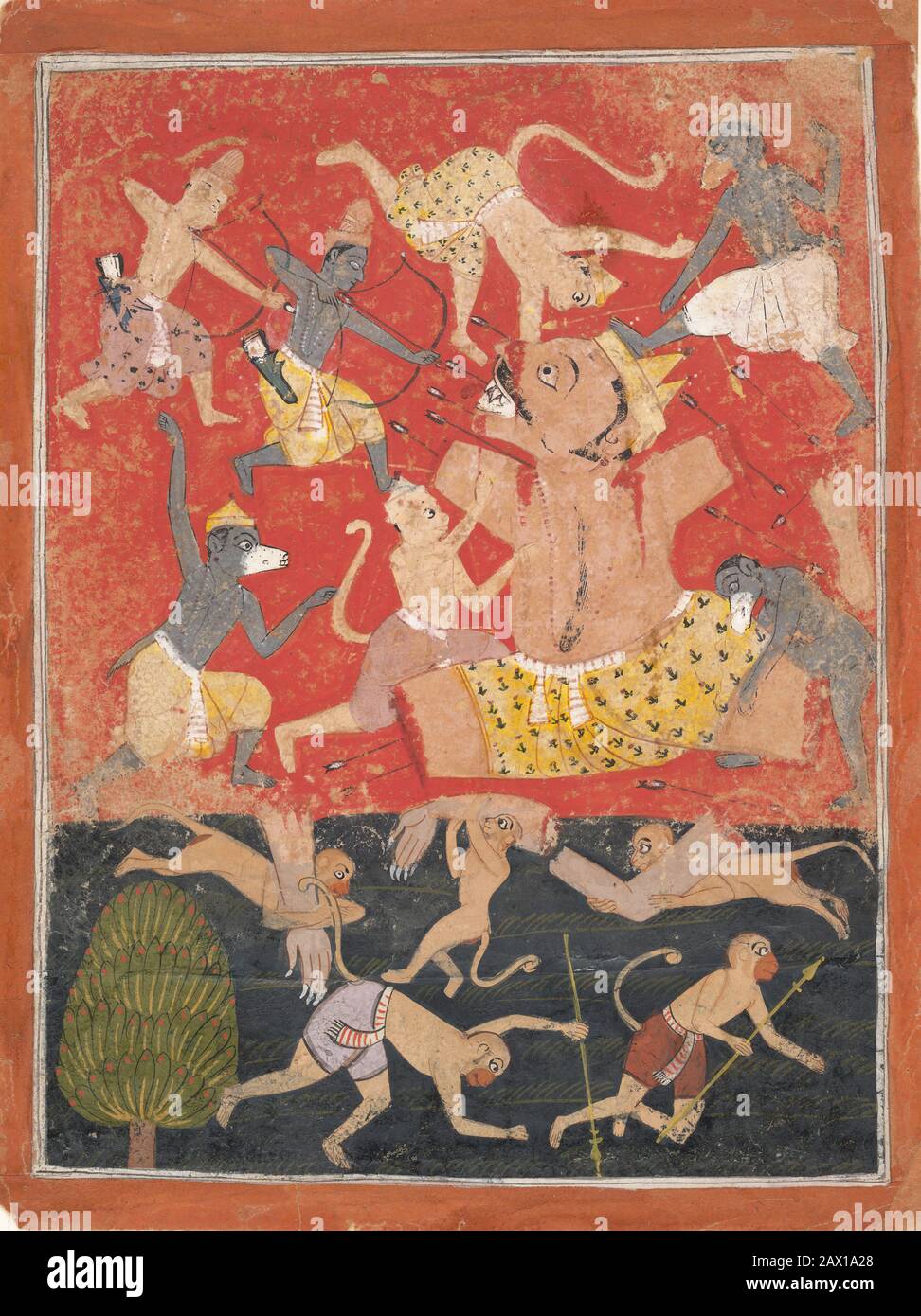 Kalanemi The Demon Kumbhakarna Is Defeated by Rama and Lakshmana: Folio from a ...