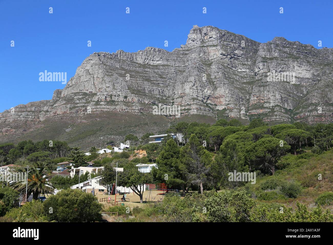 Table Mountain seen from Camps Bay, Cape Town, Table Bay, Western Cape Province, South Africa, Africa Stock Photo