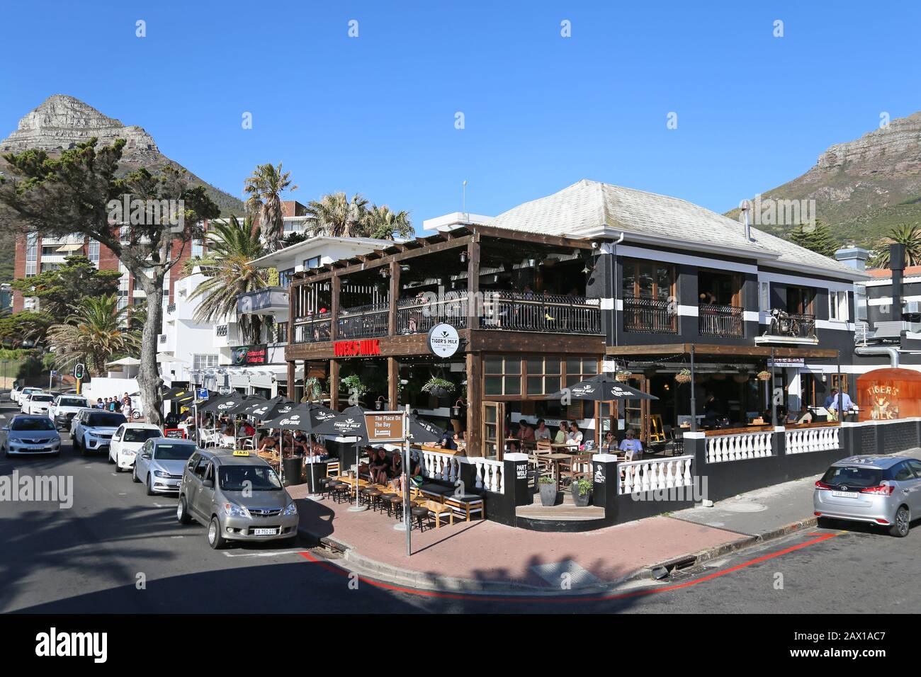 Mynt Cafe and Tiger's Milk, Victoria Street, Camps Bay, Cape Town, Table Bay, Western Cape Province, South Africa, Africa Stock Photo