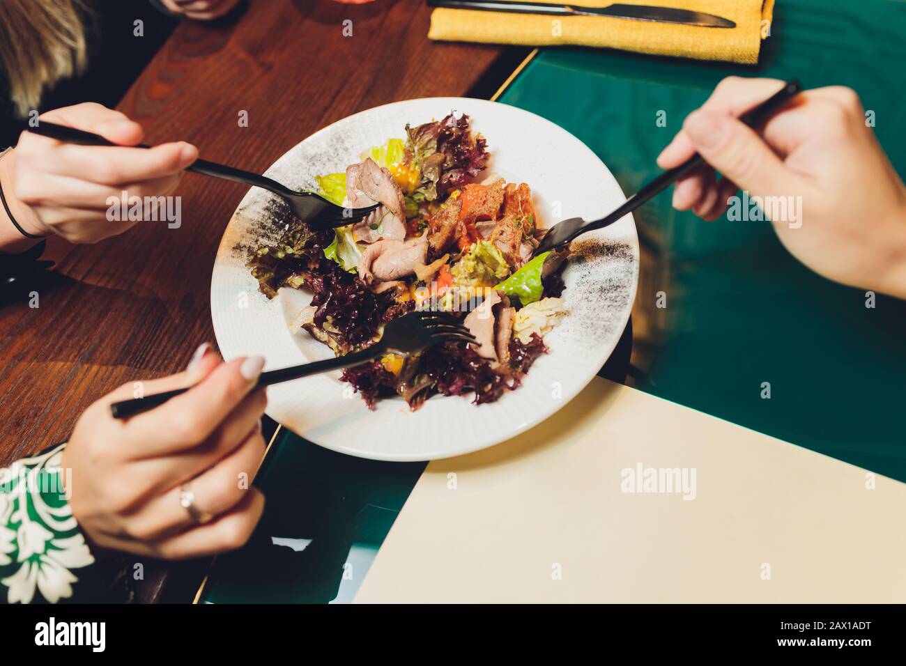 Different types of canapes on buffet table Stock Photo