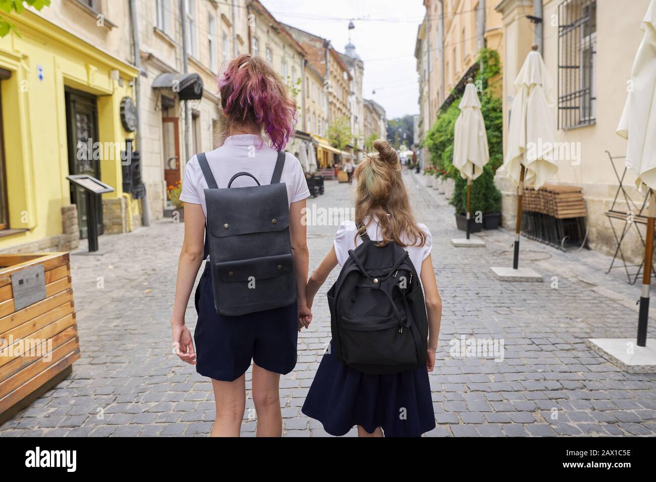 Two school girls and rear view hi-res stock photography and images - Alamy
