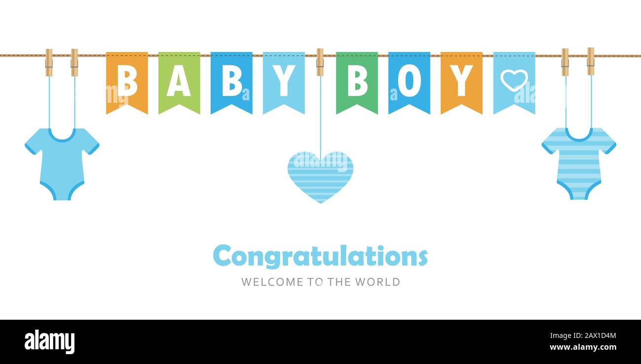 baby boy party flag welcome greeting card for childbirth vector ...