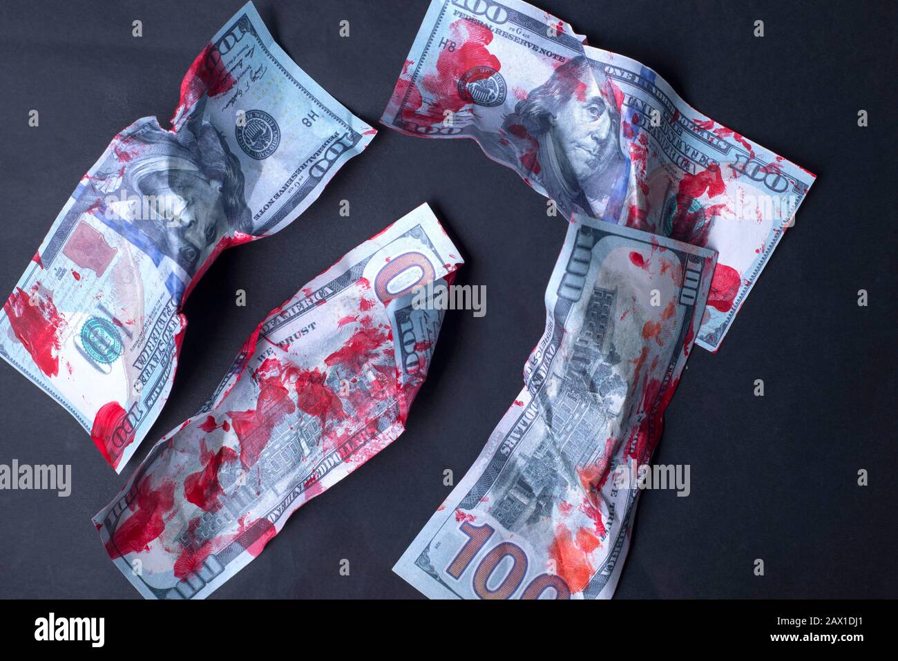 Wrinkled American Dollar Tied Up and Bleeding in Rope. close-up ...