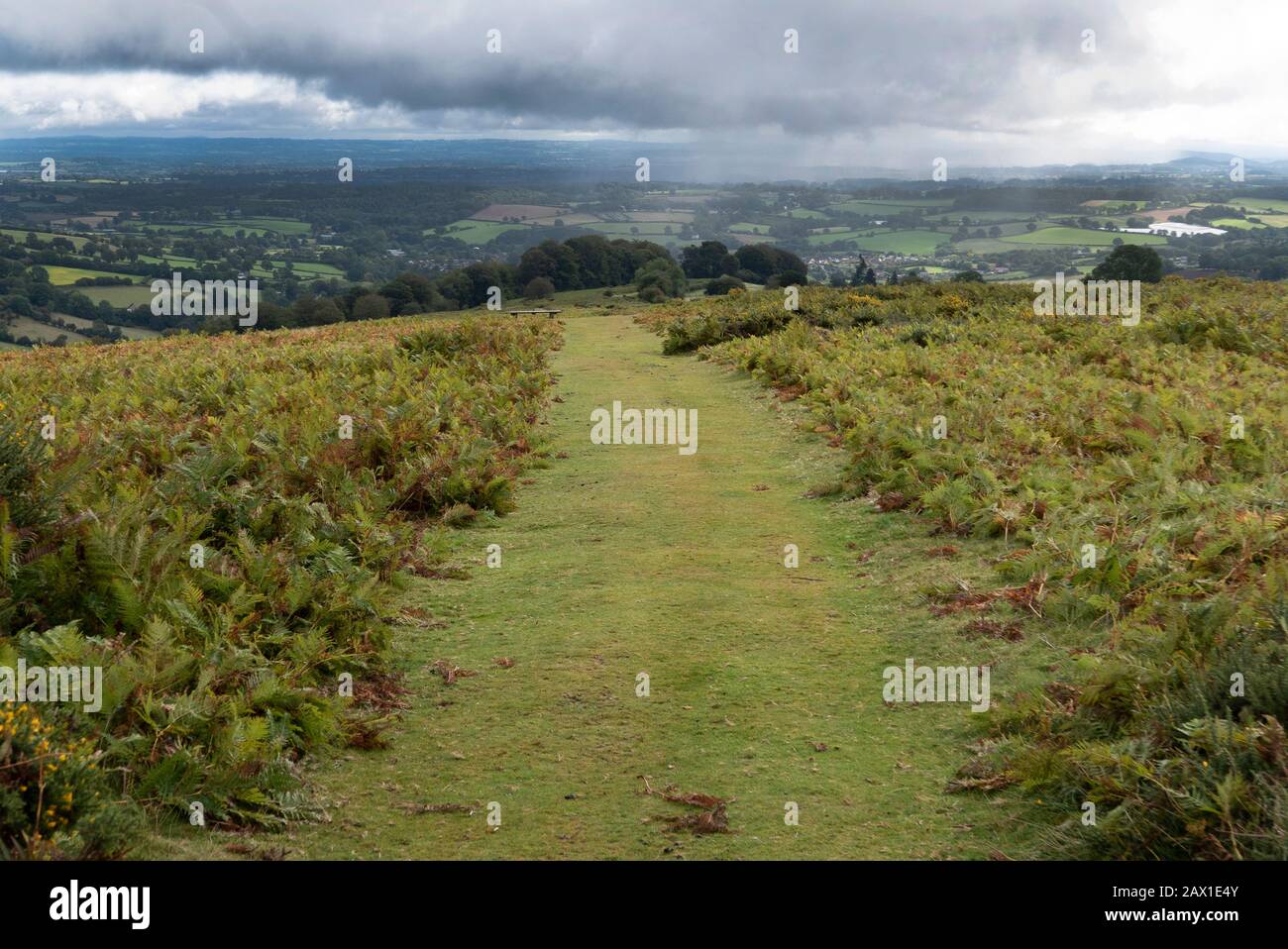 Offa s Dyke is a long distance path on the border between Wales and England,here near Hay on Wye, popular with serious walkers Stock Photo