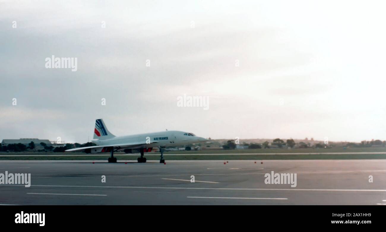 MALTA - NOV 1987- Air France Concorde on Luqa Airport Terminal apron on