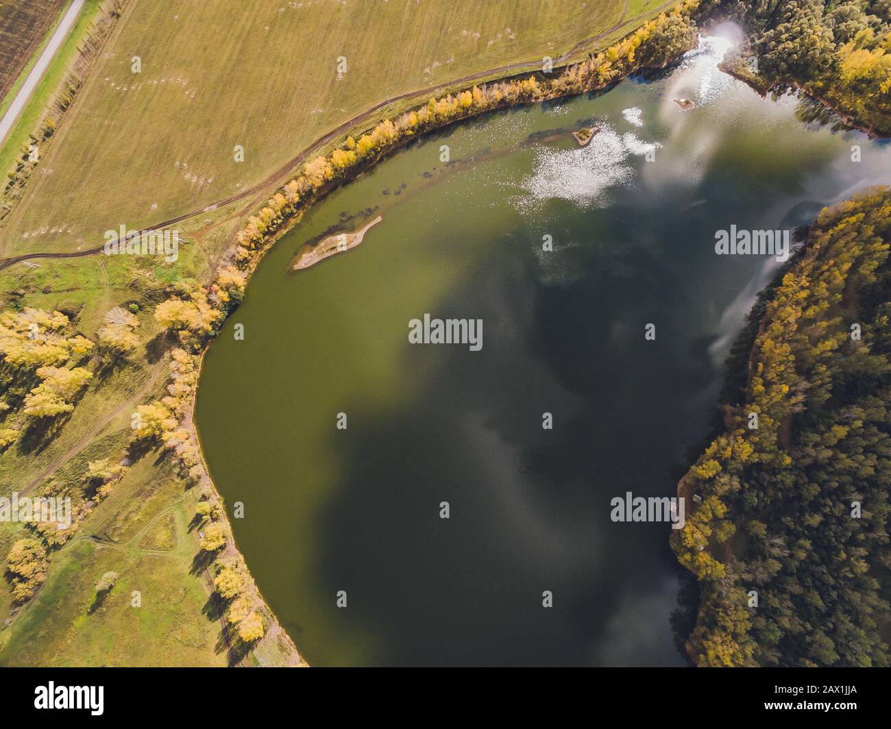 Aerial view of blue lakes and green forests on a sunny summer day Stock ...
