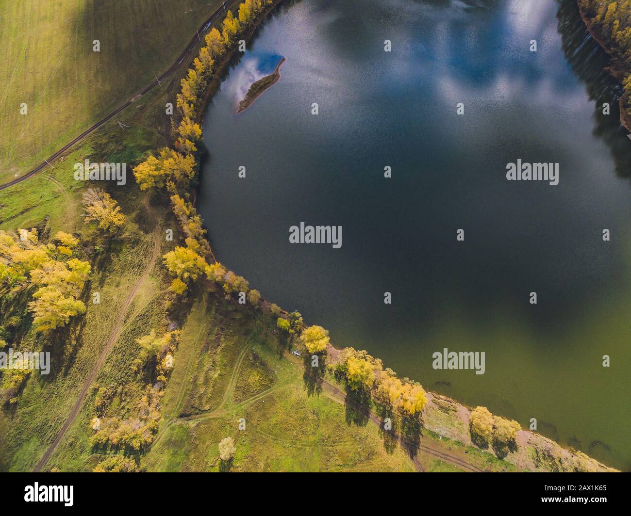 Aerial view of blue lakes and green forests on a sunny summer day Stock ...
