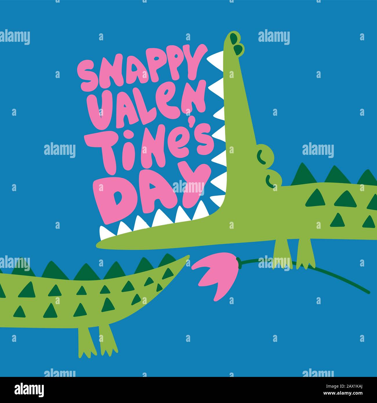 Snappy Valentine's Day - Cute Crocodile print design- funny hand drawn doodle, cartoon alligator. Good for Poster or t-shirt textile graphic design. V Stock Vector