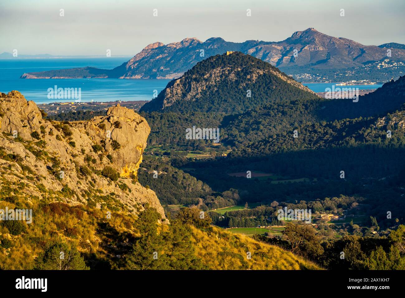 View of the bay of Port de Polena, in the northwest of Mallorca, Balearic Islands, Spain, Stock Photo