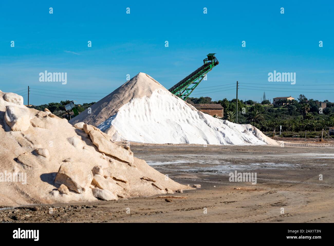 The salt works of d'es Trenc, near Campos, Mallorca, Spain, Stock Photo
