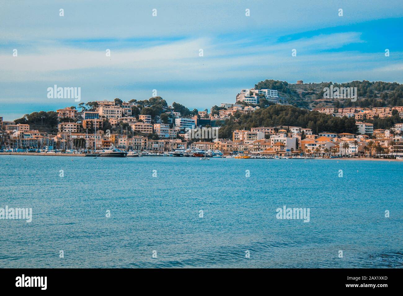 View of scenic Port De Soller in Mallorca, Spain Stock Photo