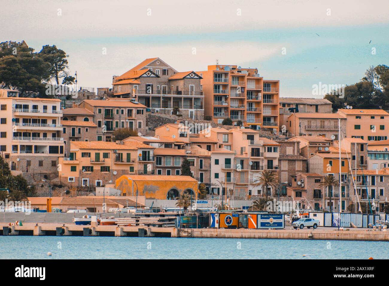 View of scenic Port De Soller in Mallorca, Spain Stock Photo