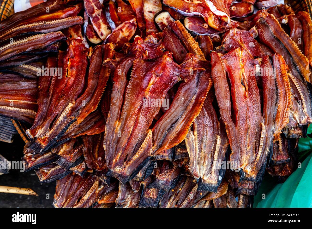 Smoked Fish For Sale At Psar Nath Market, Battambang, Cambodia Stock