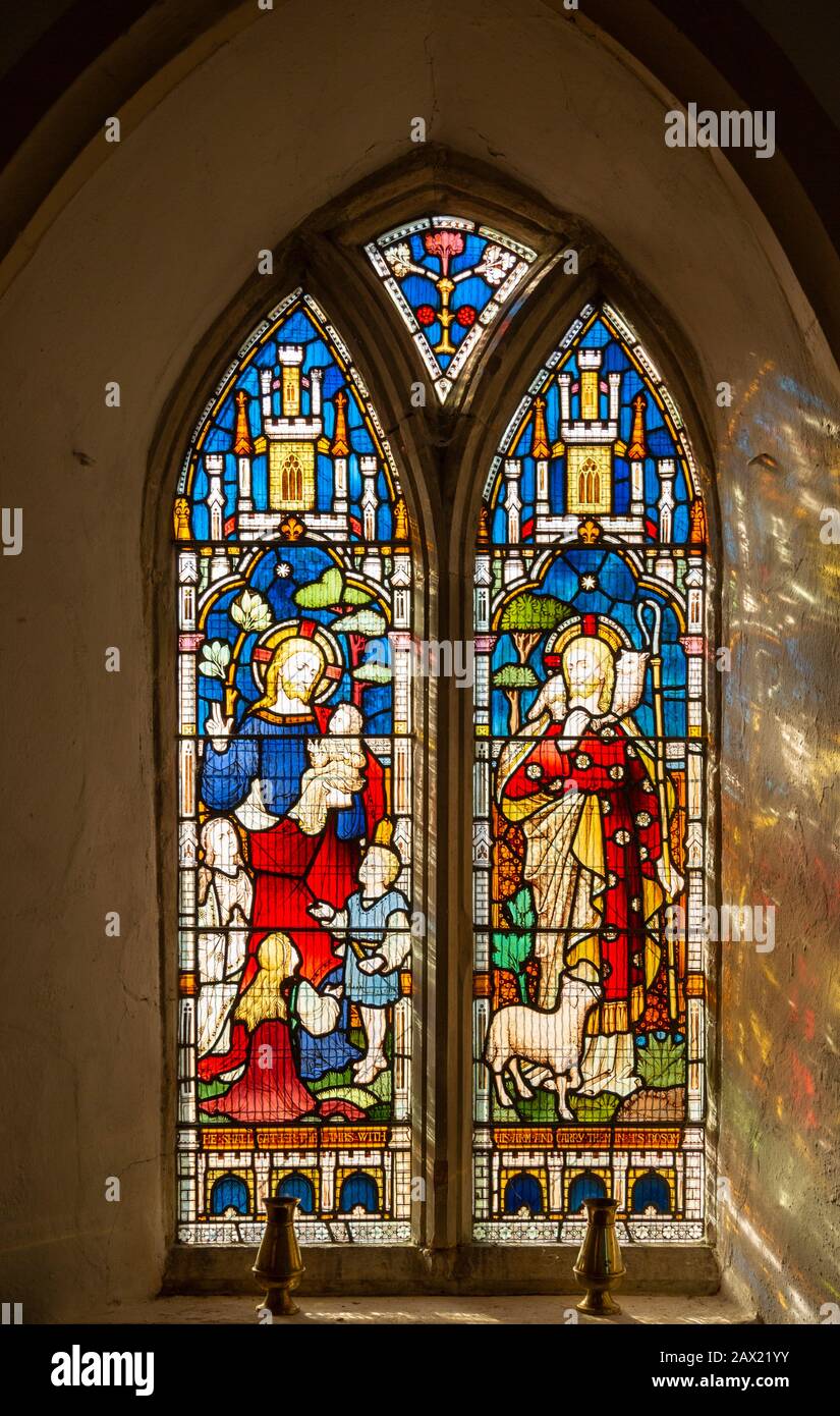 Stained glass window church of All Saints, Suffolk, England, UK 1870s