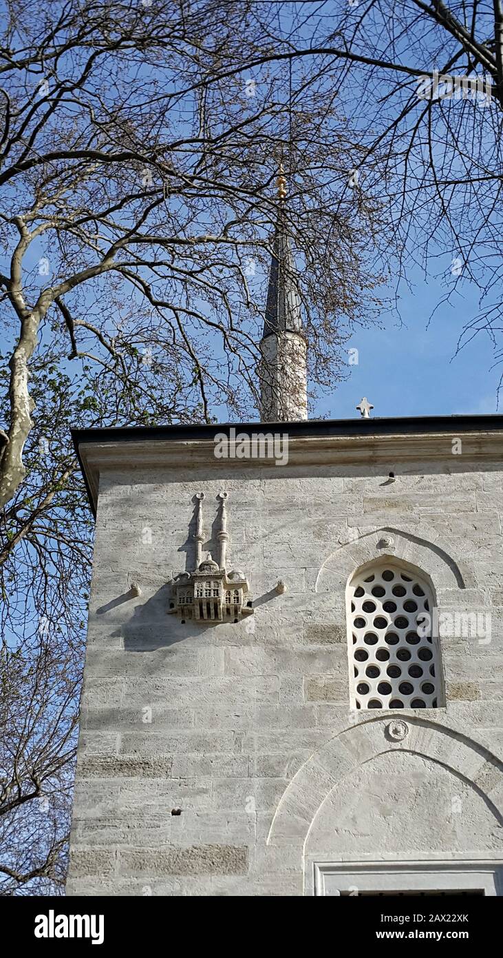 Birdhouse on a historical mosque in Istanbul Stock Photo