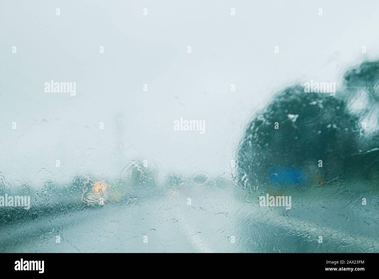 Driving on a highway with rain Stock Photo Alamy