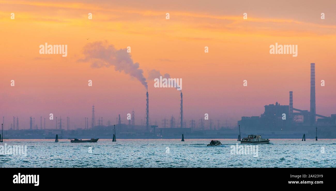 Natural environment and pollution in Venice Lagoon. The impact of the industrial area of Porto Marghera Stock Photo