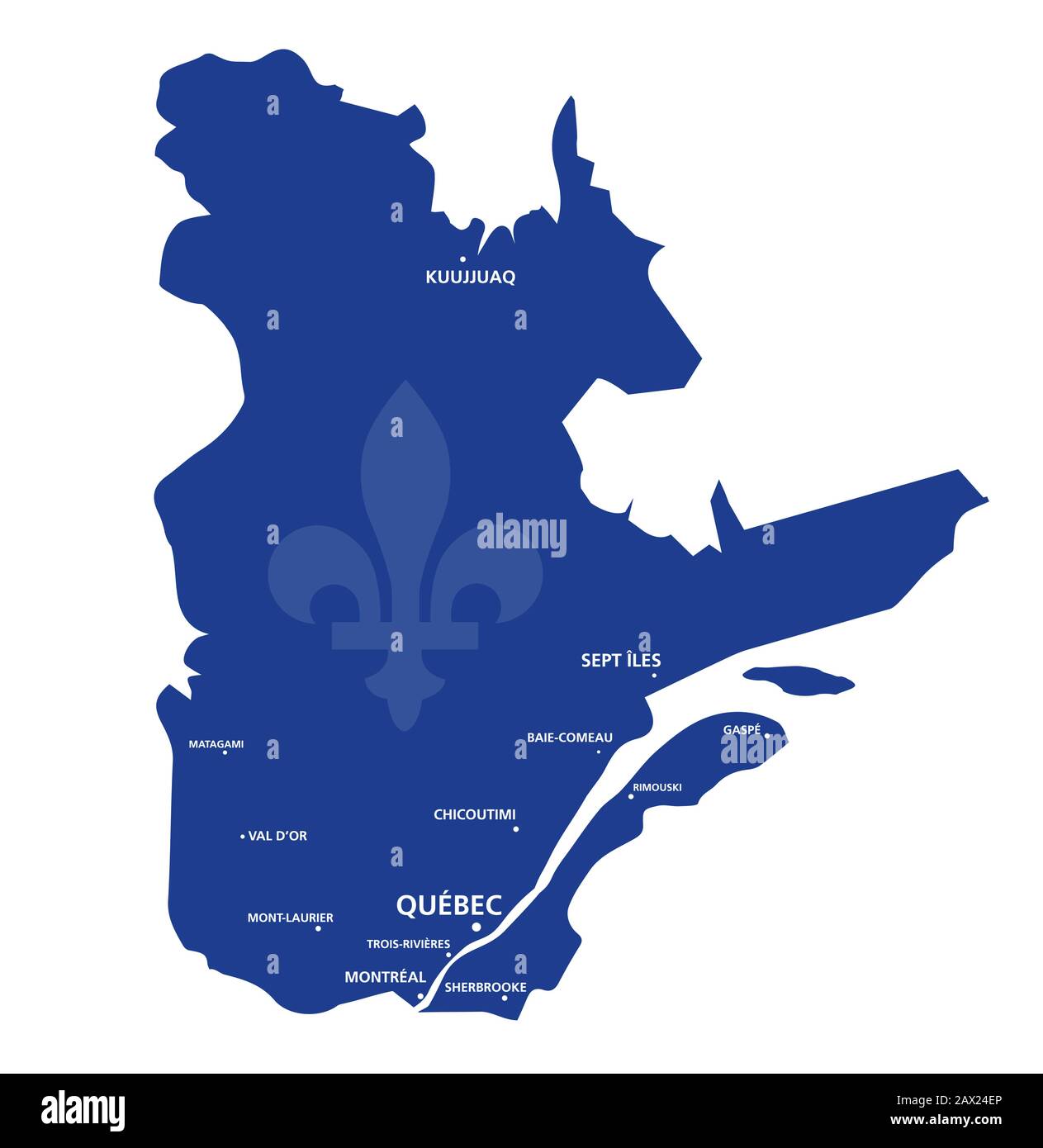 Quebec map province with cities location informative vector Stock Vector