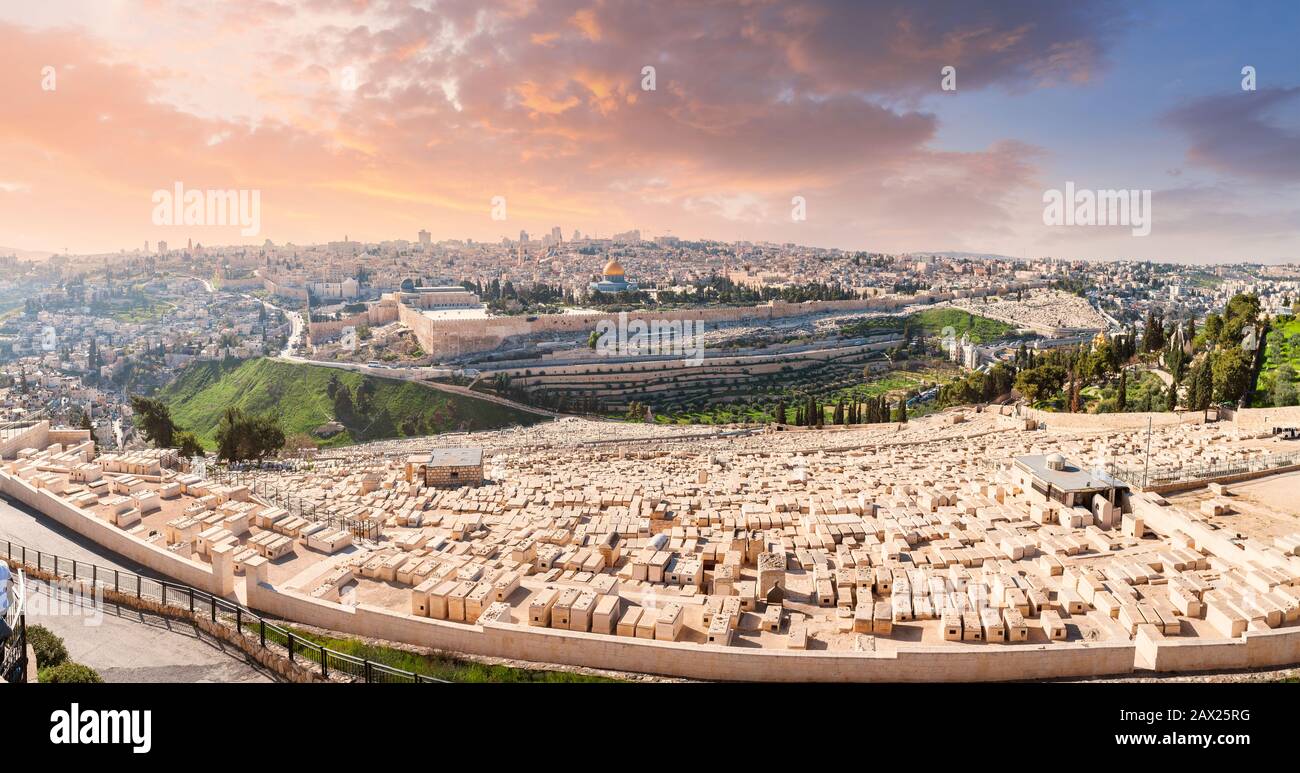 View from the Mount of Olives to Dome of the Rock and the old city of ...