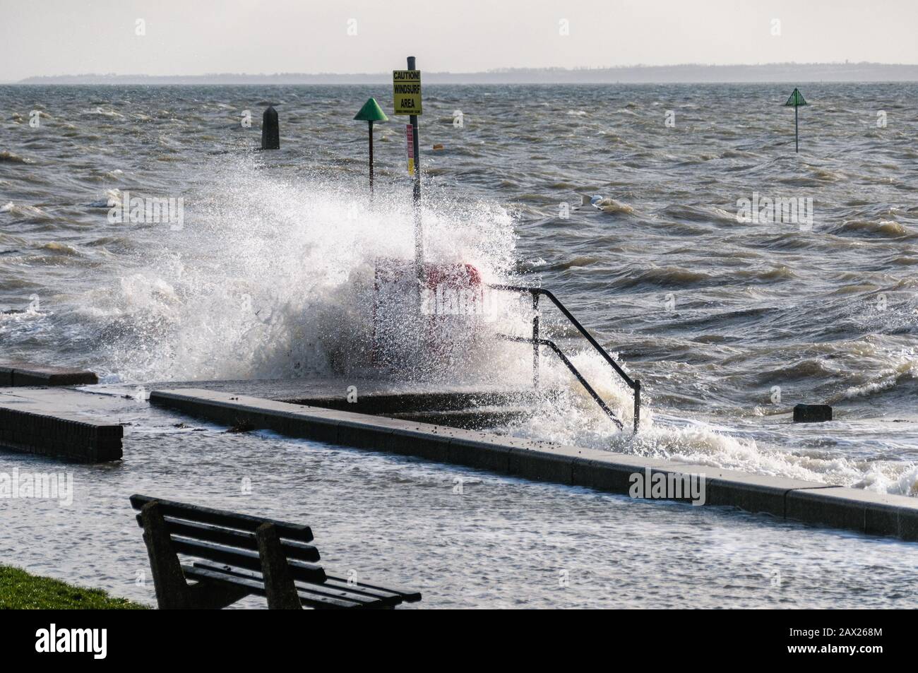 Southend, Essex, UK - 10 february 2020: Storm Ciara Brings high winds and rough seas to Britains coastlines. Stock Photo