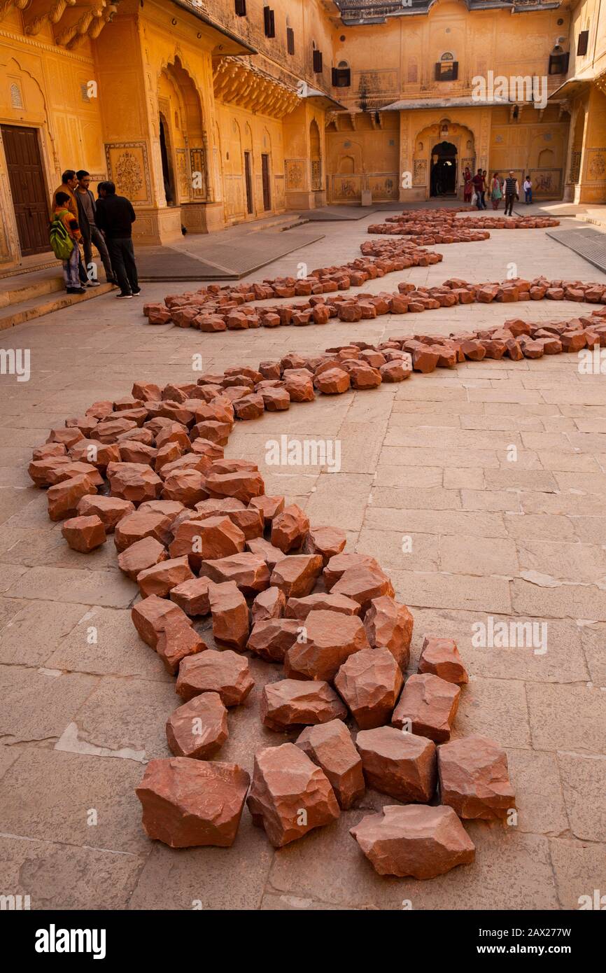 India, Rajasthan, Jaipur, Nahargarh Fort, courtyard, River of Stones, installation by British Landscape Sculptor Richard Long Stock Photo