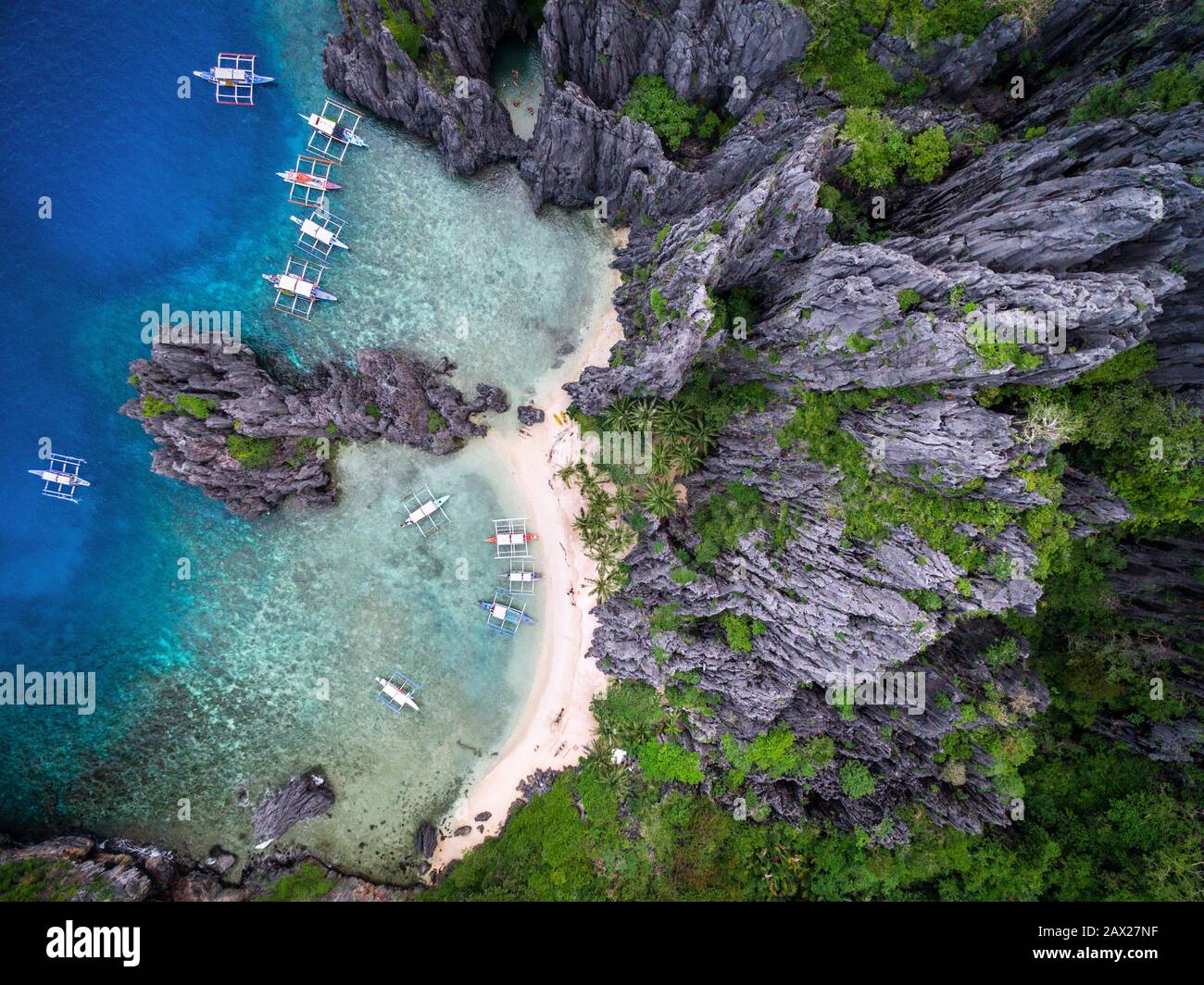 El Nido, Palawan, Philippines, aerial view of Secret Lagoon beach in Miniloc Island Stock Photo