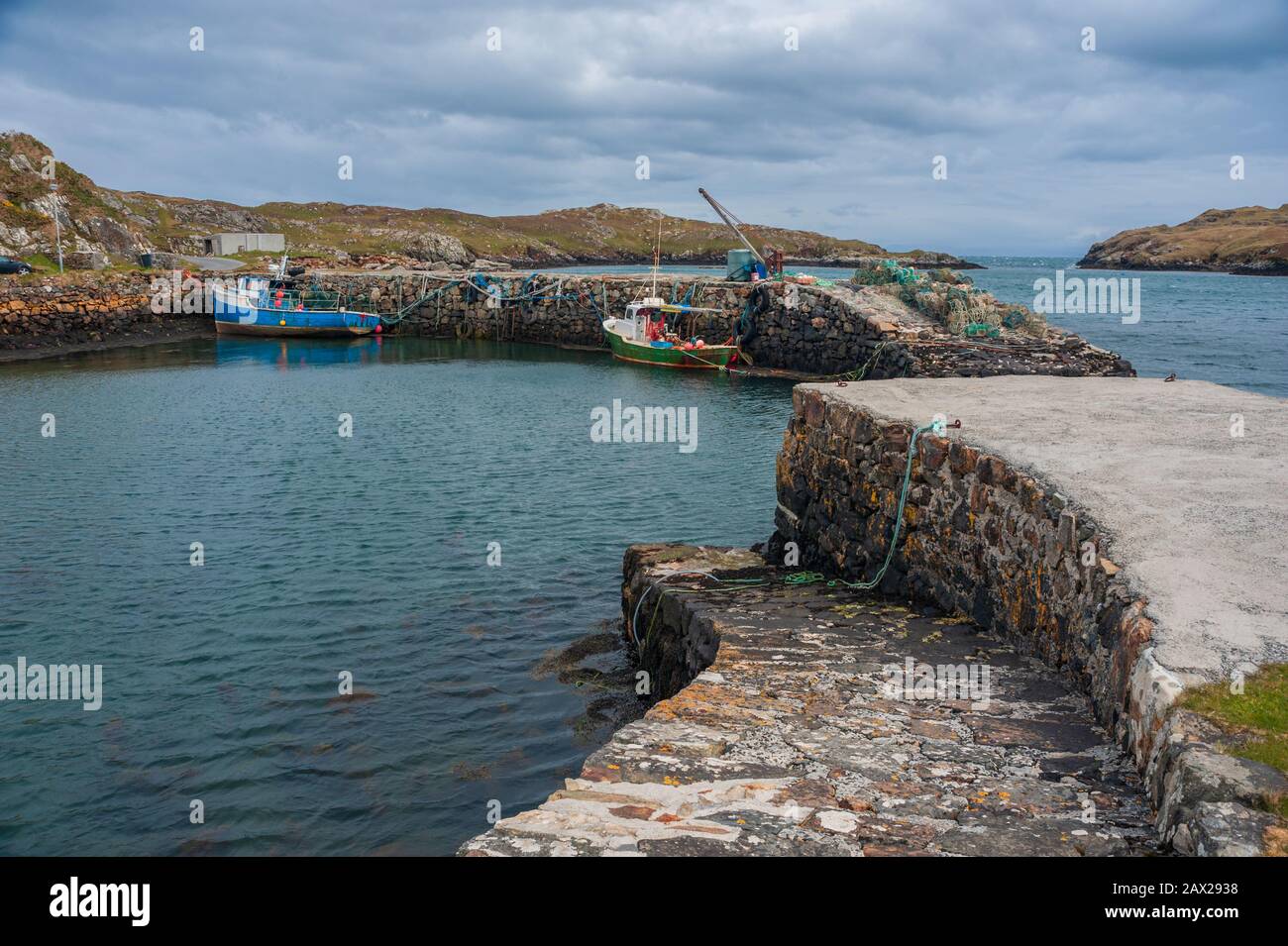 Fishing boat in Rodel harbour on the Isle of Harris Scotland Stock Photo