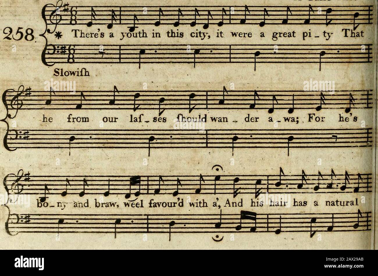 The Scots musical museum : humbly dedicated to the Catch Club instituted at Edinr June 1771 by James Johnson . Go bid the hero who has run And (hare the fate I would impofe I Thro* fields of death to gather fame, On thee, wert thou my captive too. • ^»« ^ - ^ - ^fc - -^ • it- • ^« it* -^ • ifc&gt; • ik* -^ •^T 7|» T^T /f^, /^ ^ ^p *p IV *^ ^^ ^K ^K T» 1* •K *T&gt; Theres a youth in this City. r . .... Stock Photo