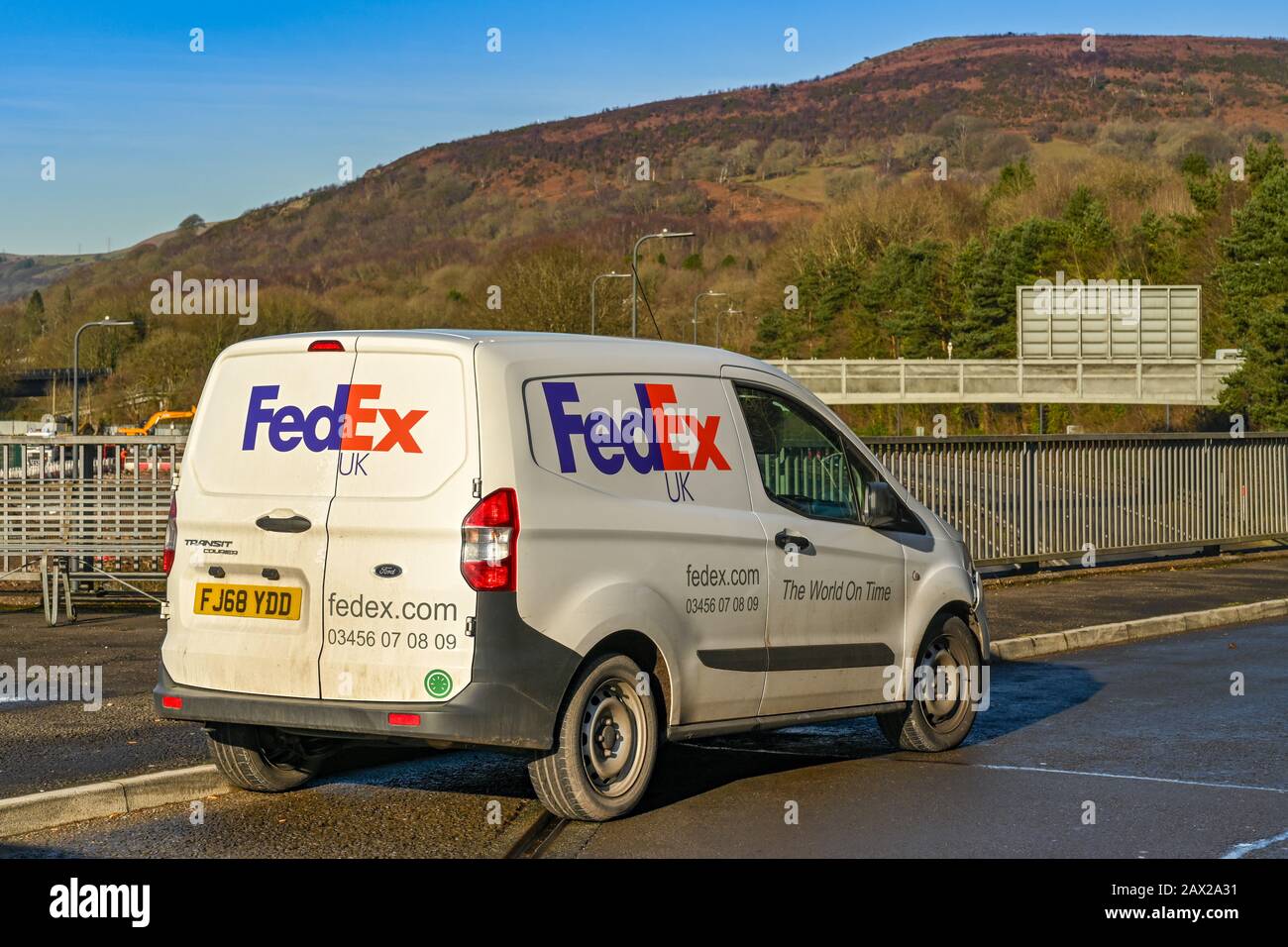 CARDIFF, WALES - JANUARY 2020: FedEx delivery van parked on a road near Cardiff Stock Photo